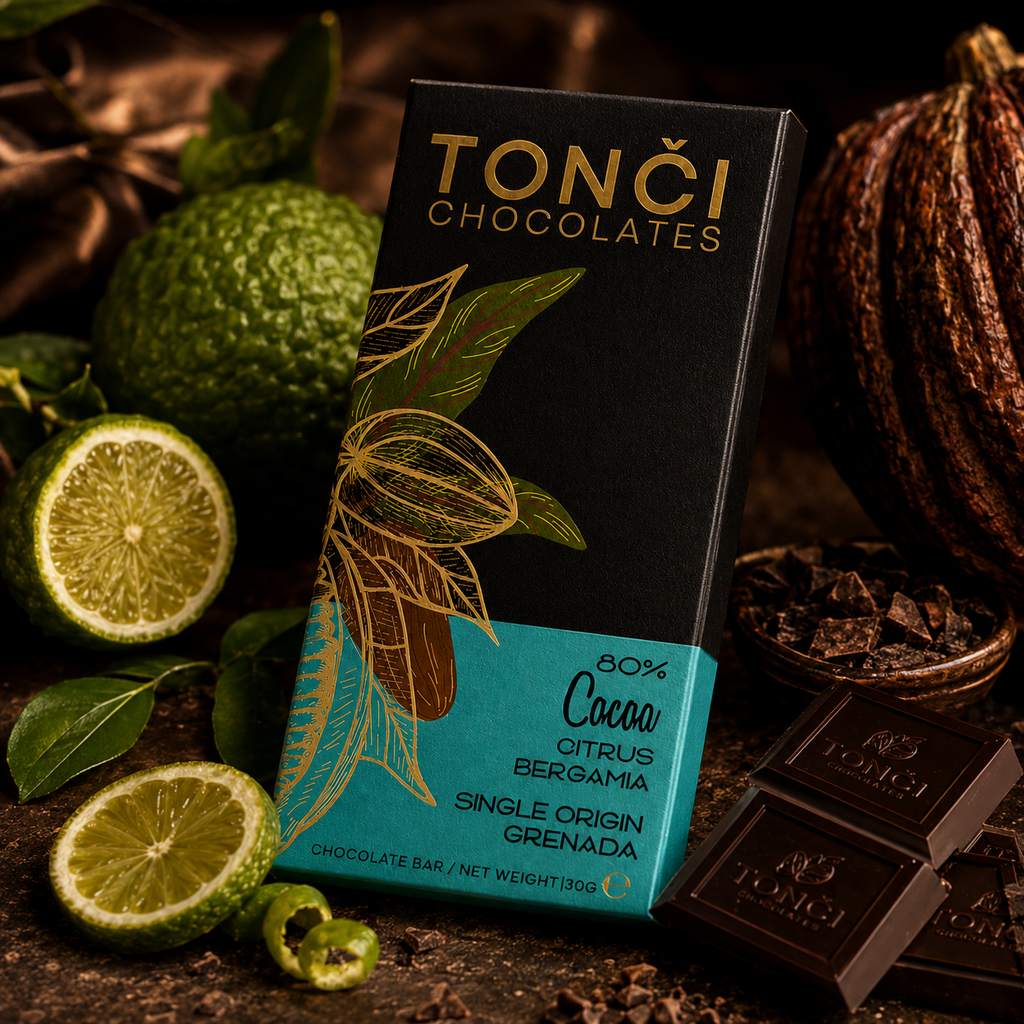 TONČI 80% Citrus Bergamia Dark Chocolate | Single-Origin Grenada Chocolate