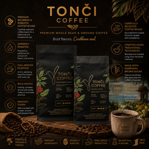 12x227g TONČI Premium Coffee | Caribbean Roasted Coffee Blend from Trinidad |