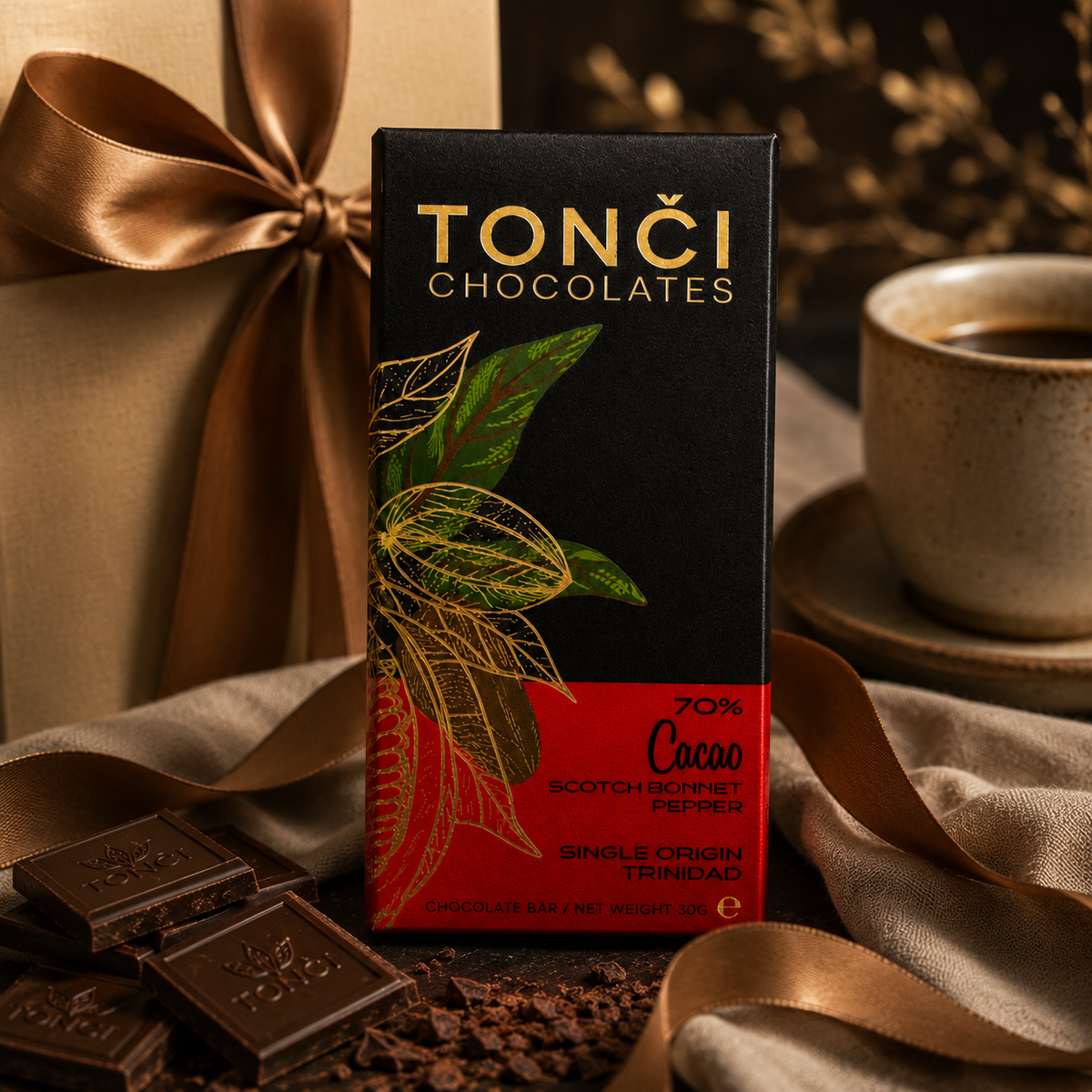 TONČI 70% Dark Chocolate with Scotch Bonnet Pepper | Single Origin Trinidad Chocolate