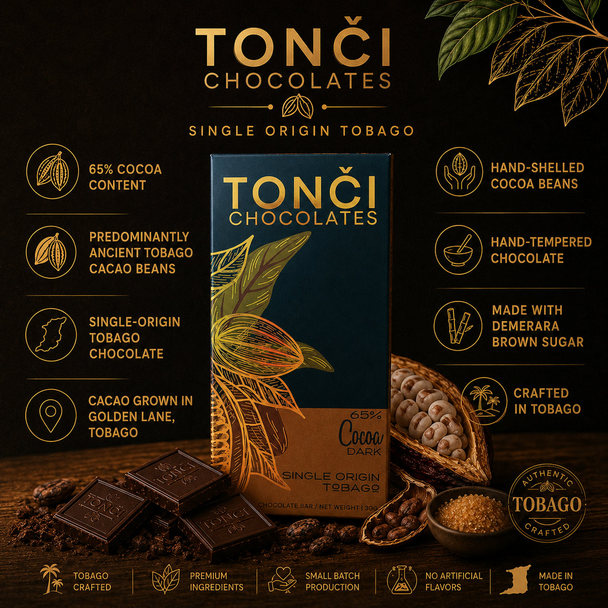 12x30g TONČI 65% Dark Chocolate | Single-Origin Ancient Tobago Cacao
