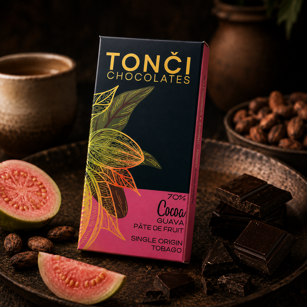 12x30g TONČI 70% Dark Chocolate with Guava Pâte de Fruit | Single-Origin Tobago Chocolate