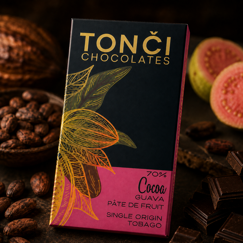 12x30g TONČI 70% Dark Chocolate with Guava Pâte de Fruit | Single-Origin Tobago Chocolate