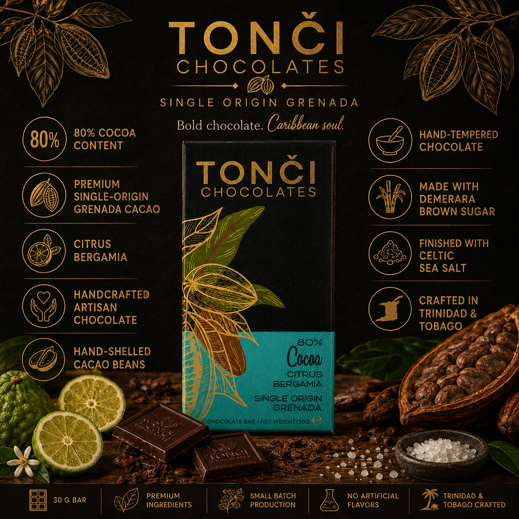 TONČI 80% Citrus Bergamia Dark Chocolate | Single-Origin Grenada Chocolate