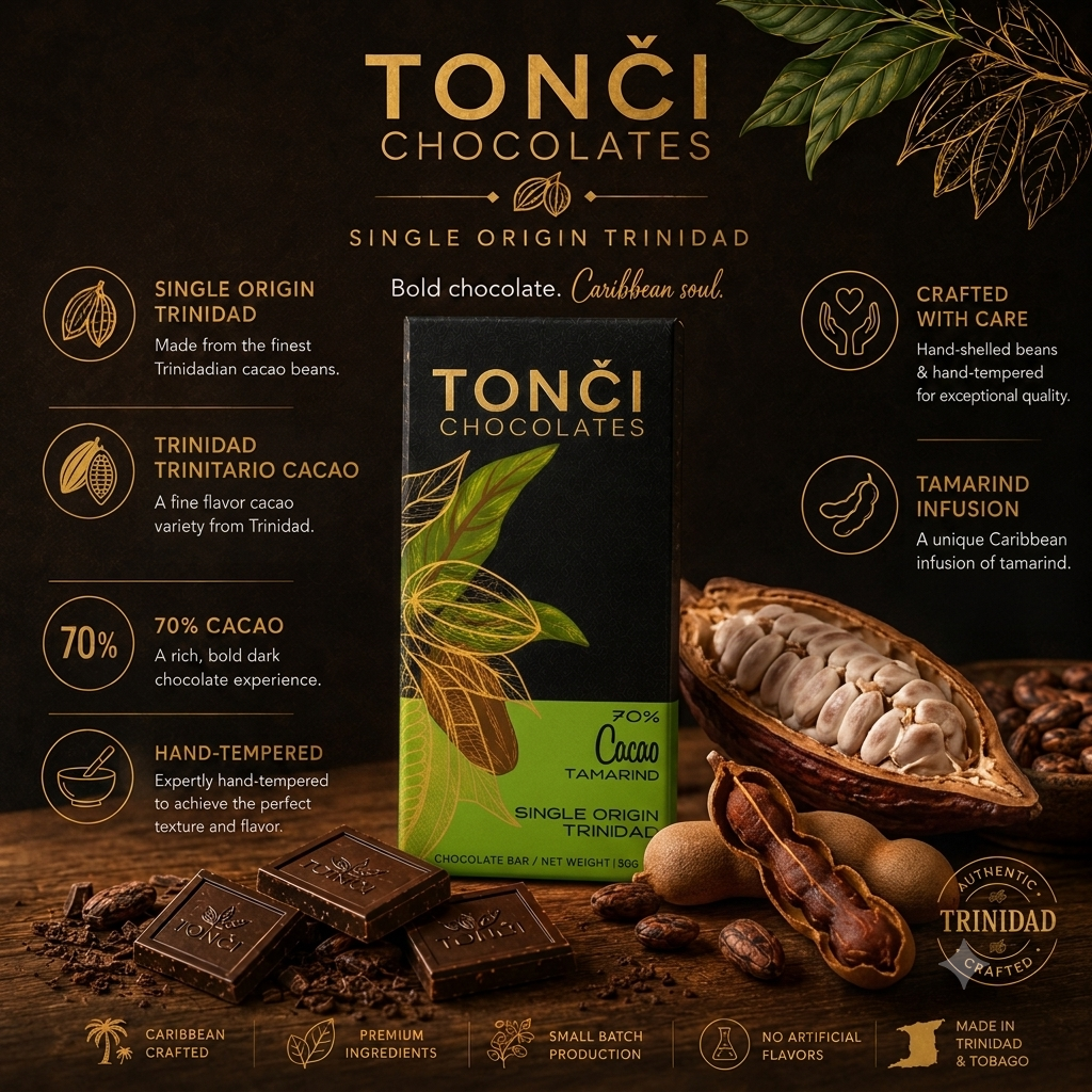 12x30g TONČI 70% Tamarind Dark Chocolate | Single-Origin Trinidad Chocolate Bar