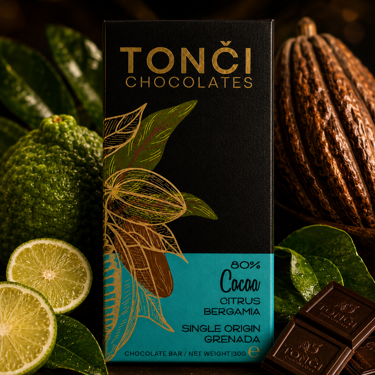 TONČI 80% Citrus Bergamia Dark Chocolate | Single-Origin Grenada Chocolate