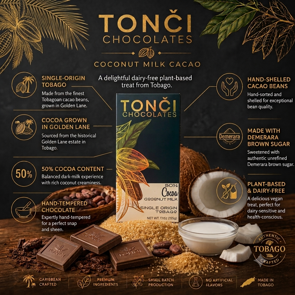 12x30g TONČI 50% Coconut Milk Chocolate | Single-Origin Tobago Plant-Based Chocolate
